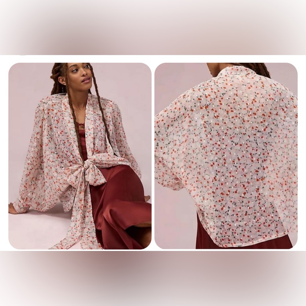 Anthropologie Pilcro floral tie front kimono